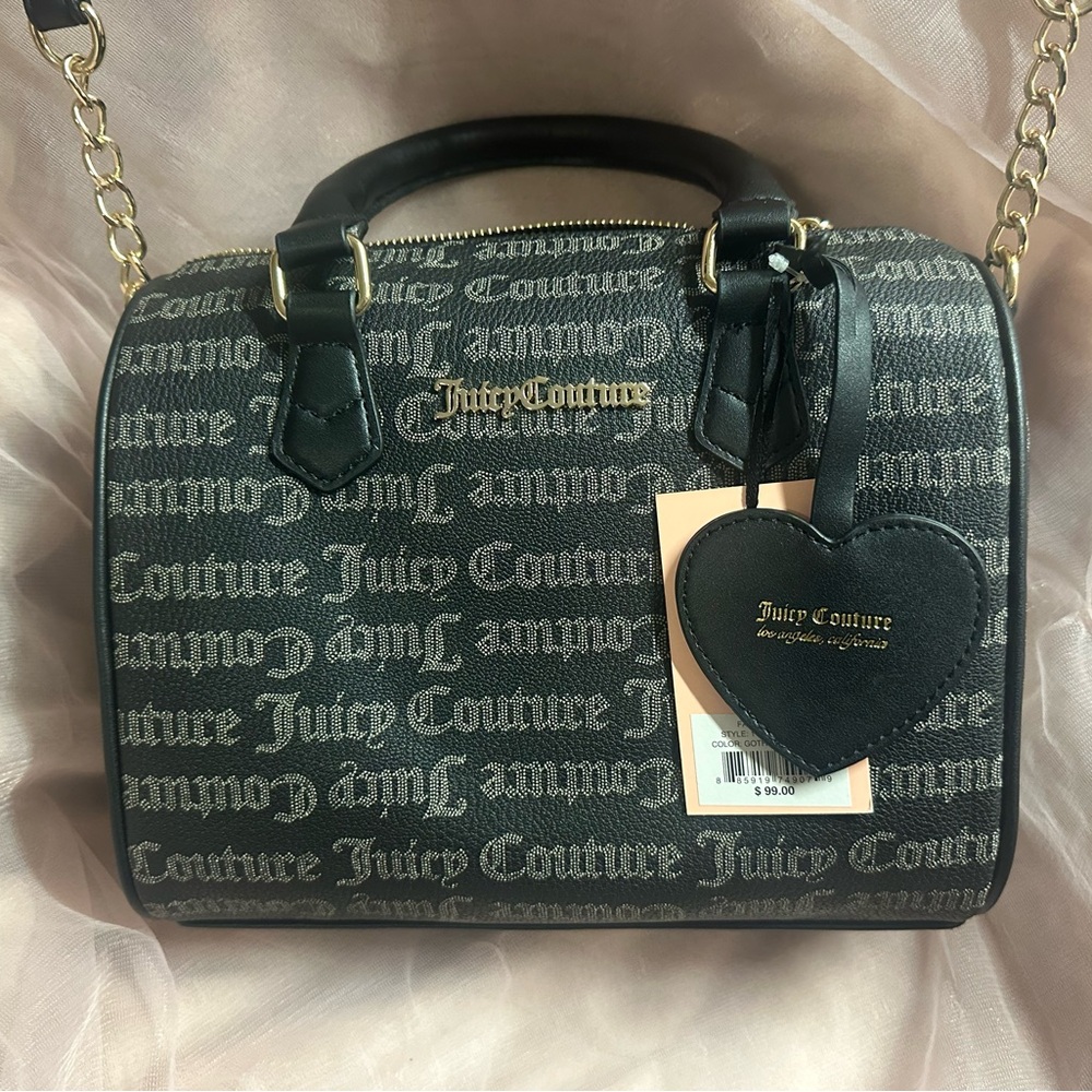 Juicy Couture Gothic Dots Black and Beige Satchel with Chained Strap.